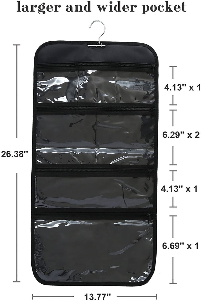 WODISON Foldable Clear Hanging Travel Toiletry Bag Cosmetic Organiser Storage, Black, One Size - Image 2